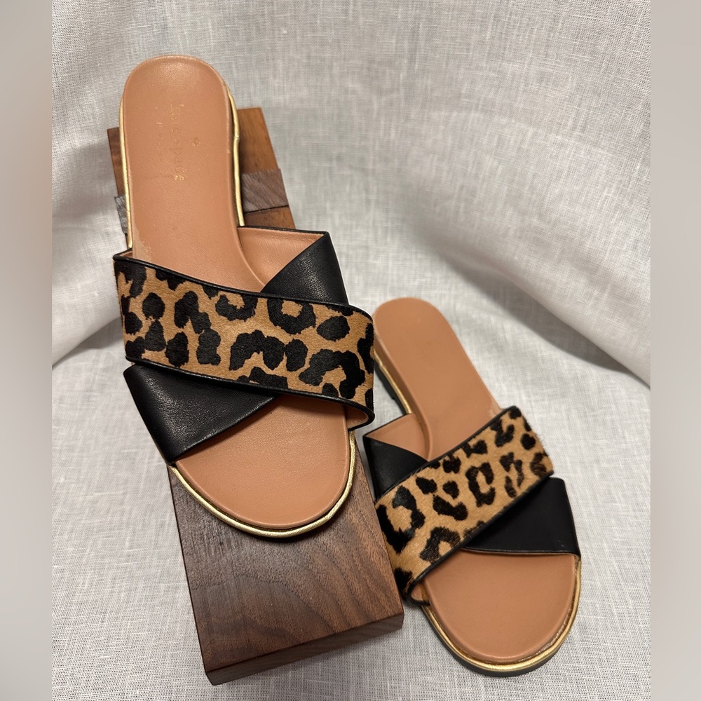 Kate Spade New York Leopard Print Leather Slide Sandals – Size 8.5M